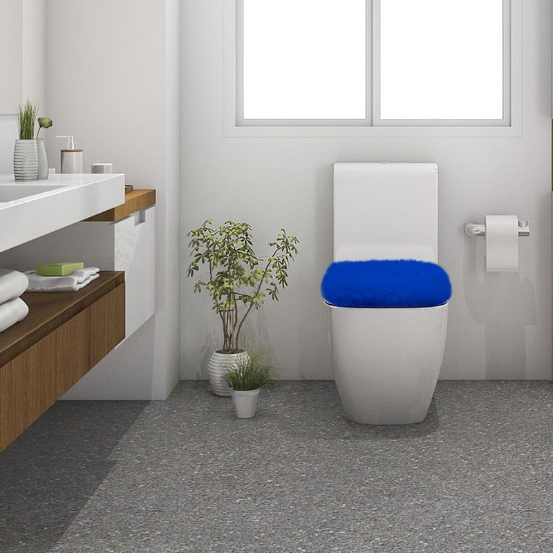 Insun Soft Fluffy Toilet Seat Cover, Washable Absorbent Lid Cover, Adjustable Non Slip Backing for Most Bathroom Toilet Lids Royal Blue 17.7" x 19.7" - Image 4